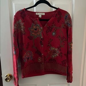 David Brooks Red and Blue Floral Sweater